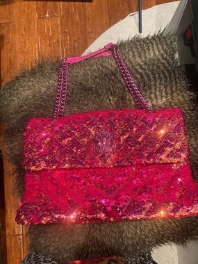 Kurt Geiger Pink Sequin Chain-Handle Shoulder Bag XL